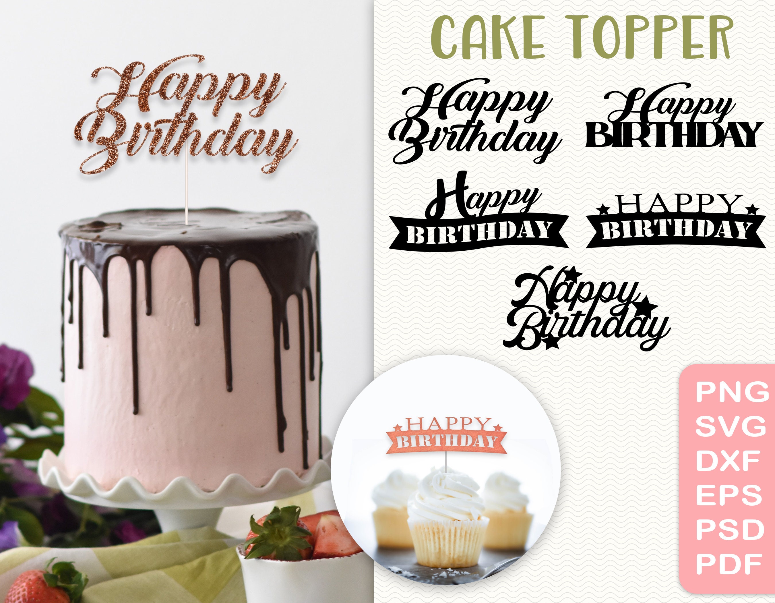 Happy Birthday Cake Topper Digital Party Printable - Etsy