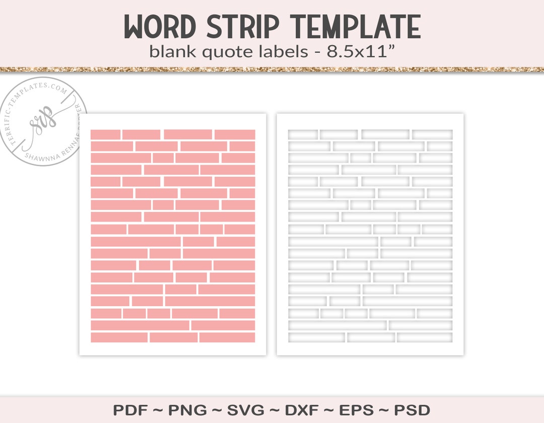 Word Strips Template, Printable Quotes Layout, Svg Cut File Junk Journal Strips, Sentiment ...