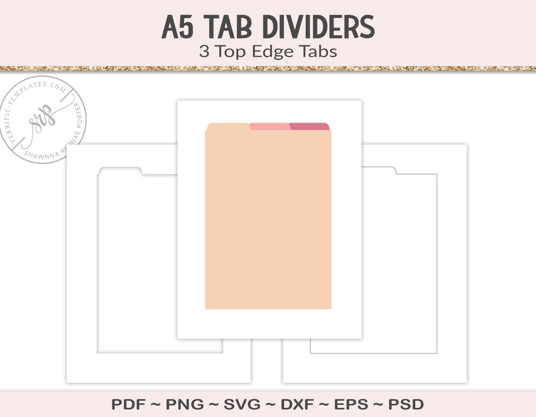 A5 Top Tab Dividers Template, 3 Blank Binder Dividers, Svg Cut File