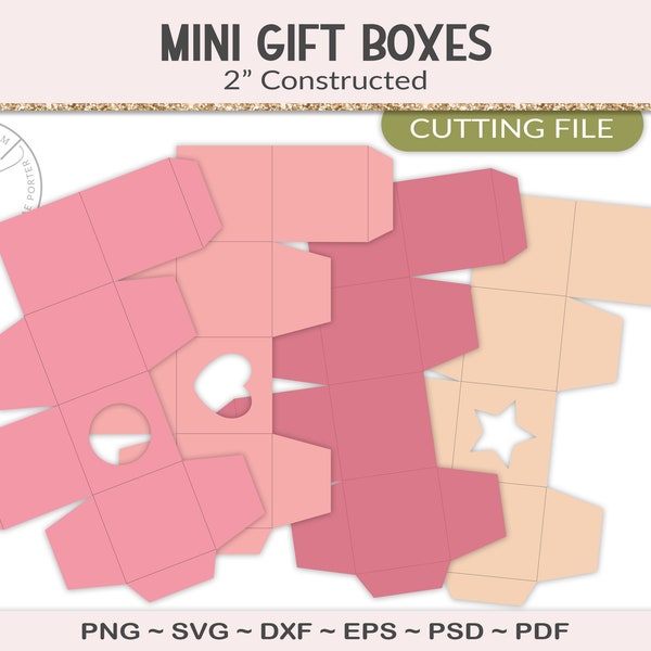 Mini favor box templates, 4 styles, 2 inch gift box cutting file, treat box, party favor printable, blank box template, PSD, PNG, SVG (PY21)