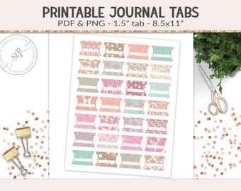 Printable tabs, fold-over tabs, PNG cut file collage sheet, planner journal tab, foldable tab dividers, organizer digital PNG, PDF (PR12)