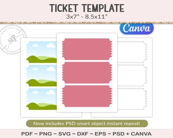 Ticket stub template, party printable, svg craft cutting file, large ticket stub, design your own, commercial use PSD, PNG, SVG (AG79)