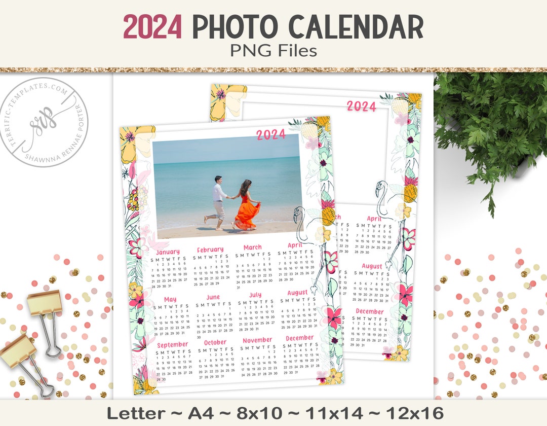 2024 Photo Calendar, 5 Sizes, Year at Glance Calendar Printable, Design