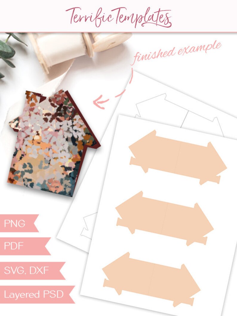 Download Free Folded House Gift Card Template 3 Inch Folding Gift Tag Etsy SVG DXF Cut File