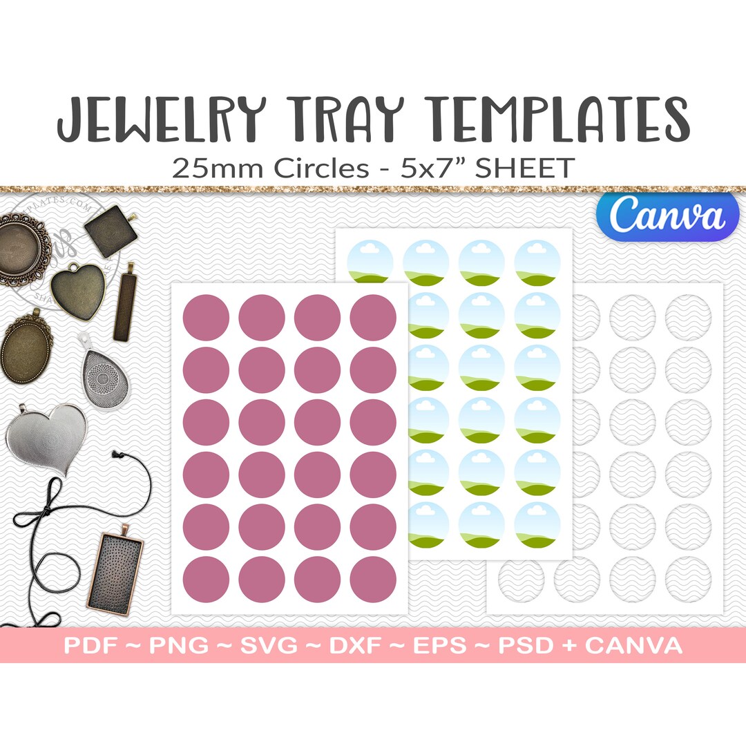 25mm Round Jewelry Pendant Tray Template Circle Collage Sheet - Etsy