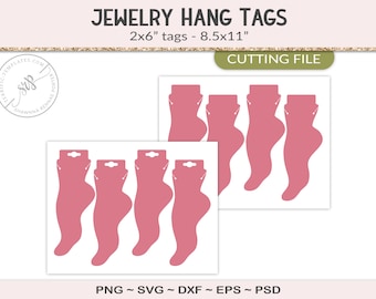 Anklet card template, 2x6" jewelry hang tag packaging, design your own with a silhouette or cricut cut file, PSD, PNG, SVG (JT21)