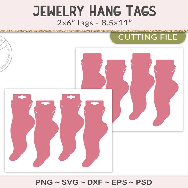 Anklet card template, 2x6" jewelry hang tag packaging, design your own with a silhouette or cricut cut file, PSD, PNG, SVG (JT21)