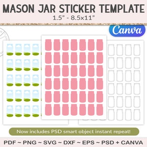 1.5" Mason jar sticker template, party printable craft template, planner stickers, cutting file, design your own, PSD, SVG (AG55)