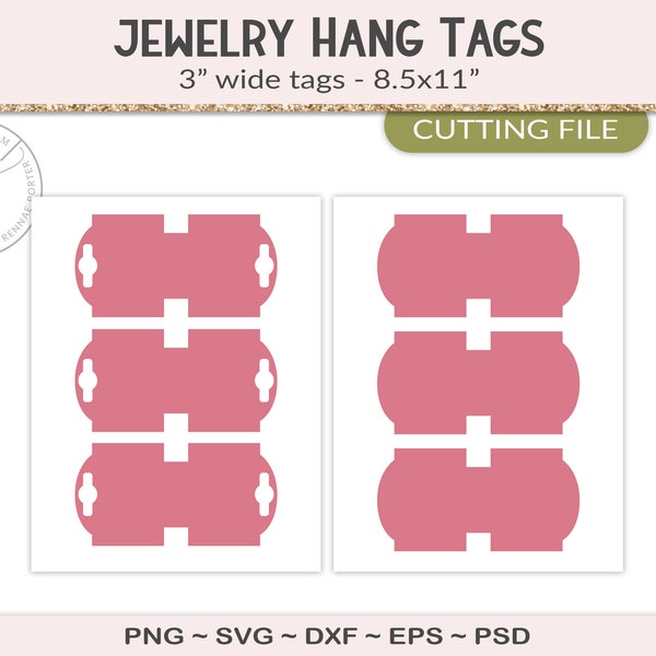 Ketting display template, 3" sieraden hang tag verpakking, vouw ketting houder, silhouet of cricut cut bestand, PSD, PNG, SVG (JT09C)