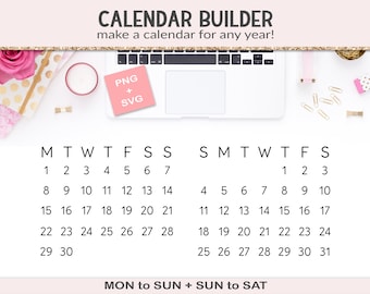 Any year calendar overlays, create your own calendar, master calendar builder, minimalist perpetual calendar design, PNG, SVG (CB101)