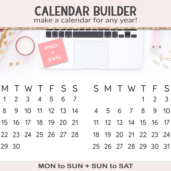 Any year calendar overlays, create your own calendar, master calendar builder, minimalist perpetual calendar design, PNG, SVG (CB101)
