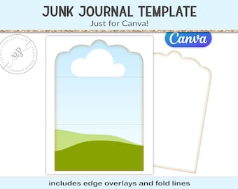 Tri fold folio, Canva junk journal template, fold-over envelope card, printable paper craft supply, scrapbooking (JJC11)