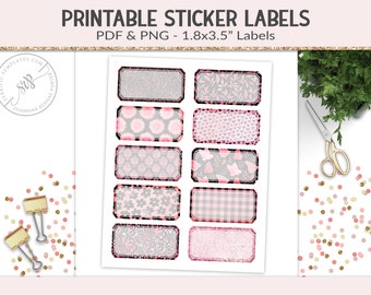 Printable labels, sticker sheet, PNG cut file collage sheet, 1.8x3.5" notebook labels, fun organizer stickers digital PNG, PDF (PR40)