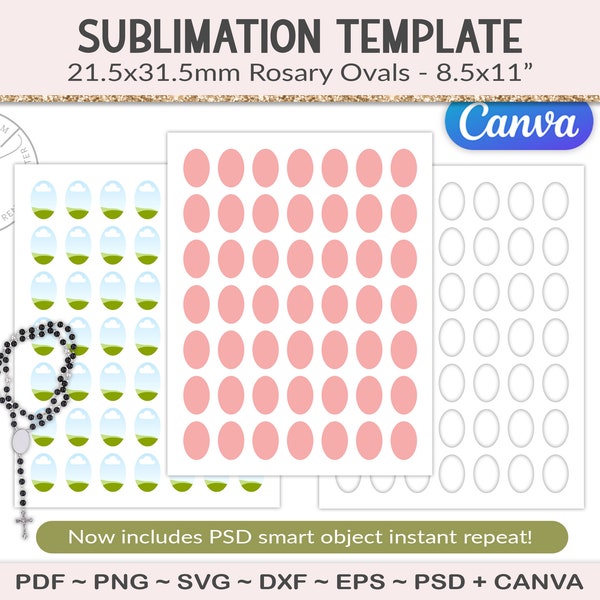 Rosary pendant template, 21.5x31.5mm, ovals craft template printable, sublimation cut file jewelry, personalized rosary SVG, EPS, PNG (AS52)