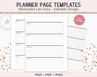 Editable weekly horizontal planner template, Happy Planner Big journal for planner designers, create your own design, PSD (HB04)