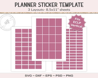 ECLP planner sticker templates, vertical life planner journal, full half and quarter box collage sheets, commercial use, SVG, PSD (EST01)