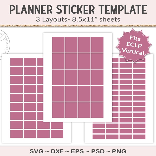 ECLP planner sticker templates, vertical life planner journal, full half and quarter box collage sheets, commercial use, SVG, PSD (EST01)