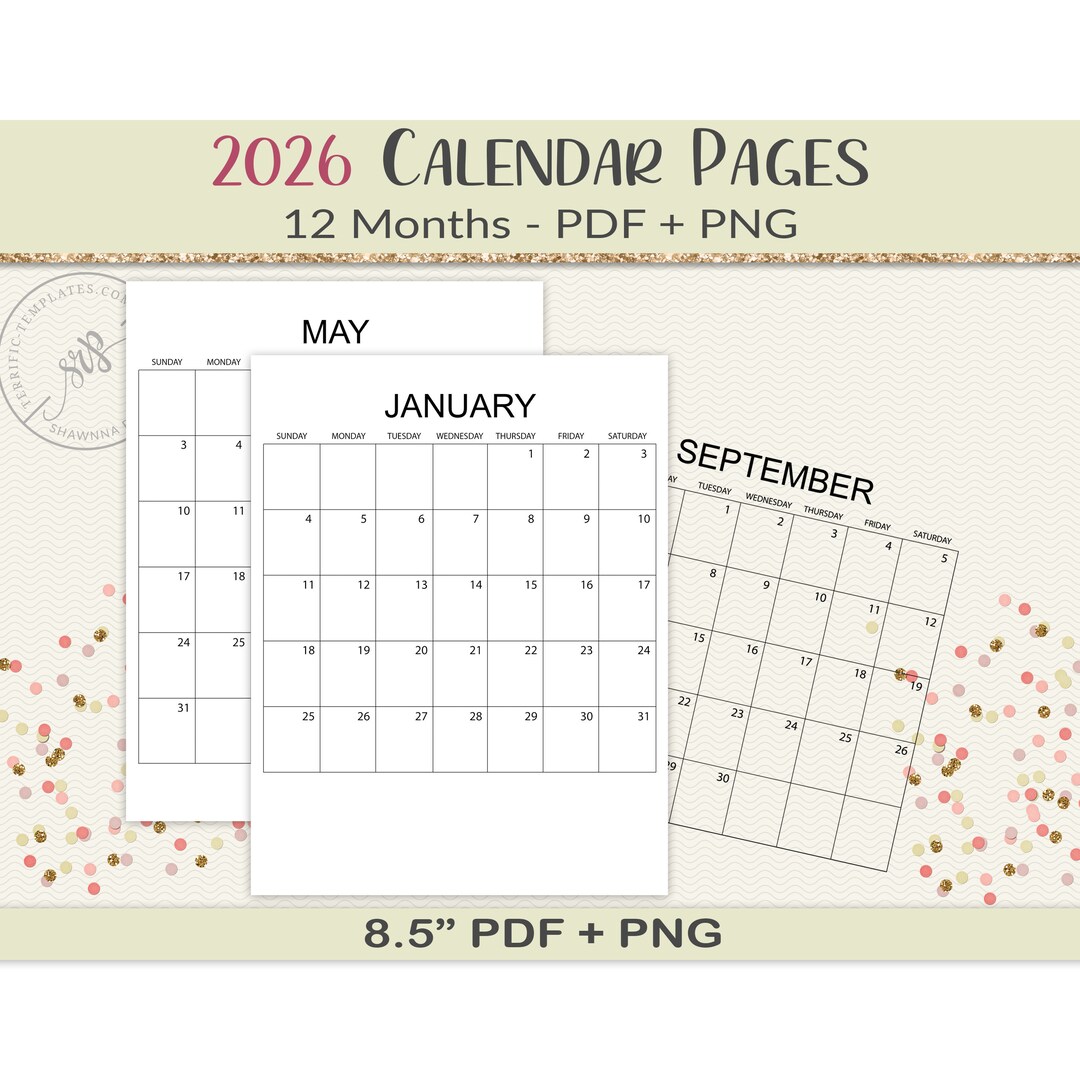 2026 Full Calendar Overlays and Printables 12 Months PNG Etsy