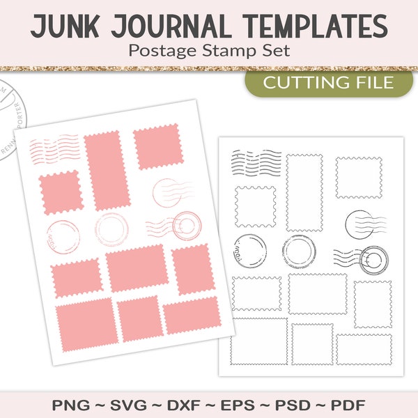 Postage stamp template, post stamp SVG, cutting file, junk journal insert, mailing labels printable craft supply, PDF, PSD (JL48)