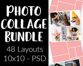 Photo collage templates 10x10", photo storyboards, 48 photography layouts, square, wedding album, scrapbooking page, digital PSD (PB03)