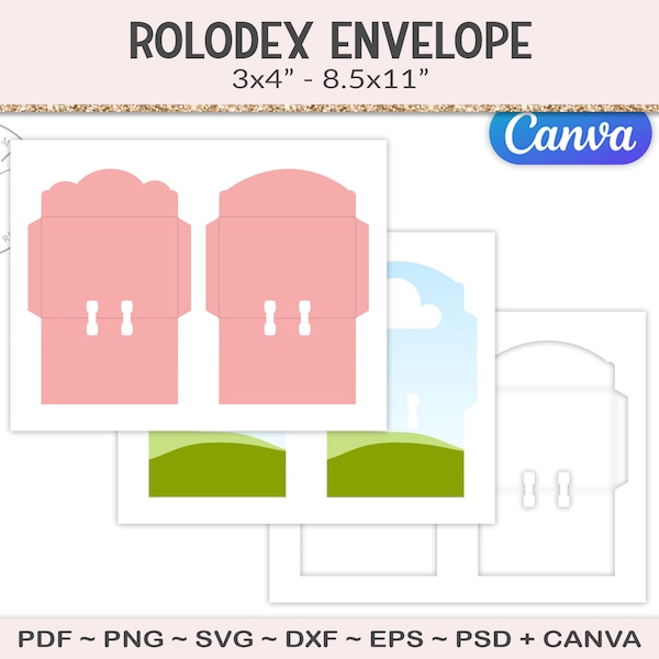 Modello di carta Dex, carte artigianali busta rolodex, file di taglio in formato SVG, artigianato con carta dex di memoria, download digitale artigianale stampabile SVG, PDF, PNG (PS18)