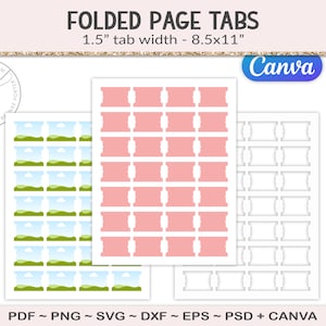 Tabs template, blank fold-over tabs, svg cut file planner journal tab, folded tab dividers, printable digital download SVG, EPS, PNG PS02 zdjęcie 1