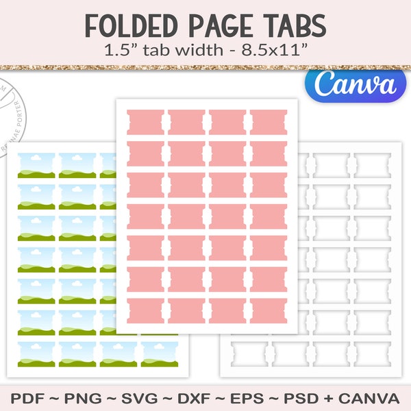 Tabs template, blank fold-over tabs, svg cut file planner journal tab, folded tab dividers, printable digital download SVG, EPS, PNG (PS02)