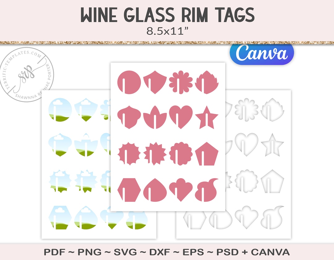 Wine Glass Tag Template, 1.75 Inch Glass Edge Marker, Party Printable ...