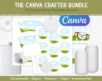 Canva template bundle for crafters, 55 template sheets for sublimation designs, blank canva frames  (BD45)