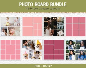 Photo collage templates 12x12" , photo storyboards, 48 photography layouts square, wedding album, scrapbooking page, digital PSD (BD04)