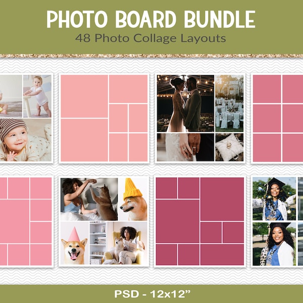 Photo collage templates 12x12" , photo storyboards, 48 photography layouts square, wedding album, scrapbooking page, digital PSD (BD04)