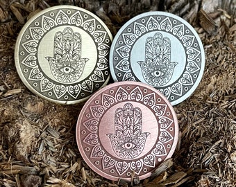 HAMSA HAND Tasche Münze || Hamsa Hand Münze || Anhänger || Schlüsselanhänger || Pin Abzeichen