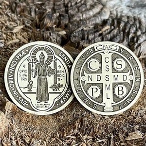 SAINT BENEDICT COIN || Saint Benedict Coin || Astarte || Pendant, Keychain, Pin badge (33 mm-1.25&quot;; 40 mm-1.5&quot;; 45mm-1 3/4&quot;;  50mm-2&#39;&#39;)