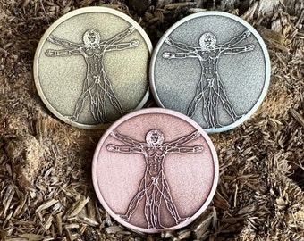 VITRUVIAN MAN COIN || The Vitruvian Man Coin || Pendant, Keychain, Pin badge (33 mm-1.25"; 40 mm-1.5"; 45mm-1 3/4";  50mm-2'')