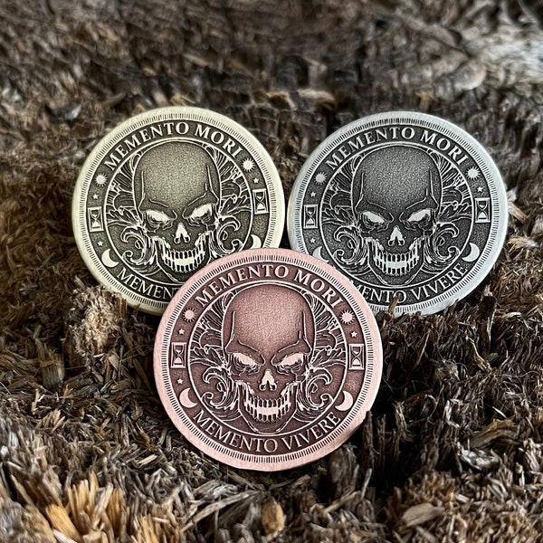 MEMENTO MORI Coin || Memento Vivere Coin || Stoic Coin || Reminder Coin || Remember You'll Die || Pendant | Keychain | Pin badge