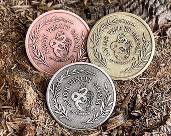 LOVE CONQUERS ALL Coin || Souvenir Coin || Coin, Pendant, Keychain, Pin badge 33mm (1.25 inch); 40 mm (1.5 inch)