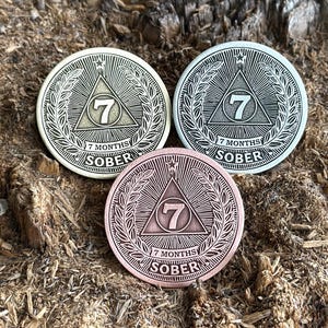 Moneda de 7 MESES DE SOBRIEDAD // Moneda de sobriedad // Ficha de sobriedad AA // Medallón de sobriedad / Ficha de celebración de 7 meses de sobriedad / Regalo de sobriedad