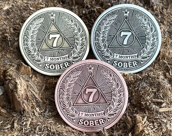 7 MONTHS SOBRIETY Coin || Coin Of  Sobriety || AA Sobriety Chip || Sobriety Medallion | 7 Months Sobriety Celebration Token | Sobriety Gift