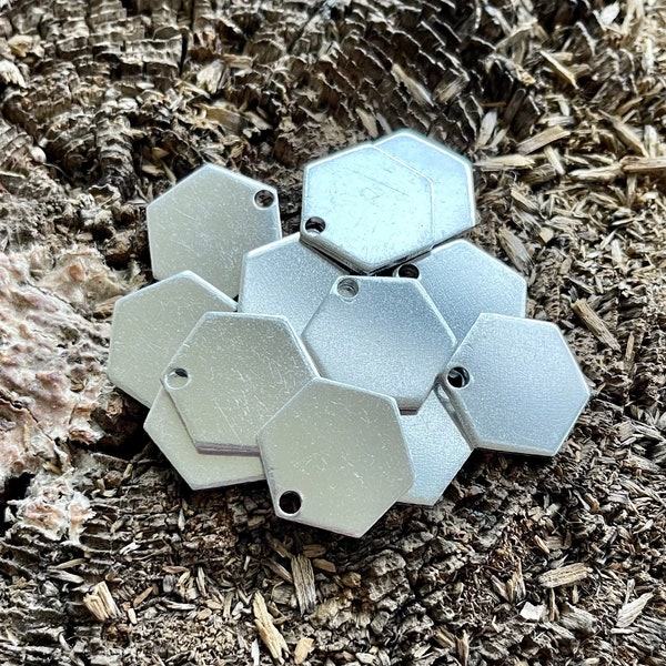 Hexagon Aluminium Stanzrohlinge mit Loch || 23 mm Größe || Hexagon Aluminium Blnks || 2mm Stärke || 0,708inch | 12 Gauge