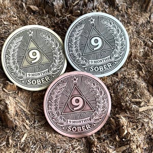 Moneda de SOBRIEDAD DE 9 MESES // Moneda de sobriedad // Ficha de sobriedad AA // Medallón de sobriedad / Ficha de celebración de sobriedad de 9 meses / Regalo de sobriedad