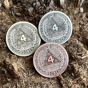 Moneda de 4 MESES DE SOBRIEDAD // Moneda de sobriedad // Ficha de sobriedad AA // Medallón de sobriedad / Ficha de celebración de 4 meses de sobriedad / Regalo de sobriedad