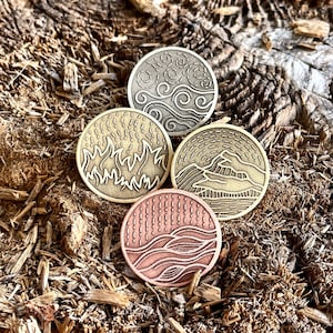 Ensemble de pièces de monnaie QUATRE ÉLÉMENTS || Pièce quatre éléments || Pendentif || Porte-clés || Insigne à épingle
