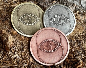 VESICA PISCIS-munt || Munt heilige geometrie || Hanger, sleutelhanger, speldbadge