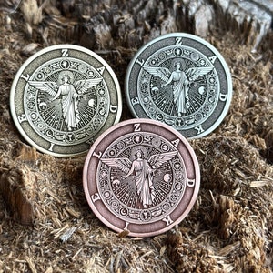 Moneda del Arcángel Zadkiel // Moneda del Arcángel Zadkiel // Amuleto mágico // Talismán // Símbolo del Arcángel / Moneda, Colgante, Llavero, Insignia