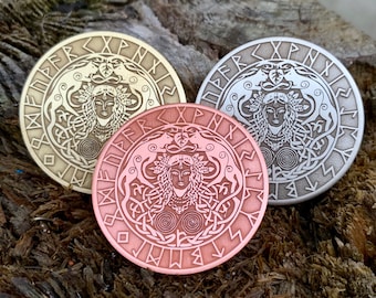 FREYJA Coin, FREYJA Pendant, FREYJA Keychain, Freyja Pin Badge (33 mm, 1.25 inch; 40 mm, 1.5 inch)
