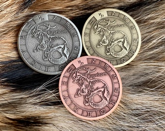 CAPRICORN || Zodiac Sign || Astrological Sign || Souvenir Token || Pocket Token | Coin, Pendant, Keychain, Pin Badge | Lucky Amulet Talisman