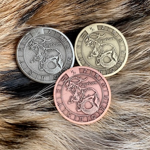 CAPRICORN || Zodiac Sign || Astrological Sign || Souvenir Token || Pocket Token | Coin, Pendant, Keychain, Pin Badge | Lucky Amulet Talisman