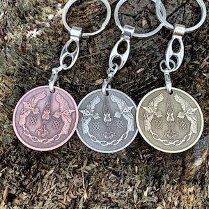 HUGINN, MUNINN Coin || ODIN&#39;S Raven and a Spear || Norse Coin | Pendant | Keychain | Pin badge