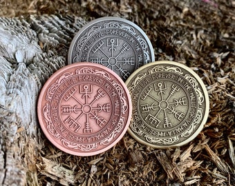 VEGVISIR || WAYFINDER | Viking Compass Coin | Pendant | Keychain | Pin Badge (33 mm-1.25 inch; 40 mm-1.5 inch)