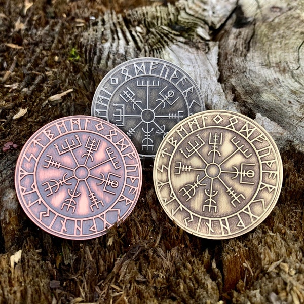 VEGVISIR || Viking Compass | Wayfinder Coin | Pendentif| Trousseau | Pin Badge 35mm-1.375inch